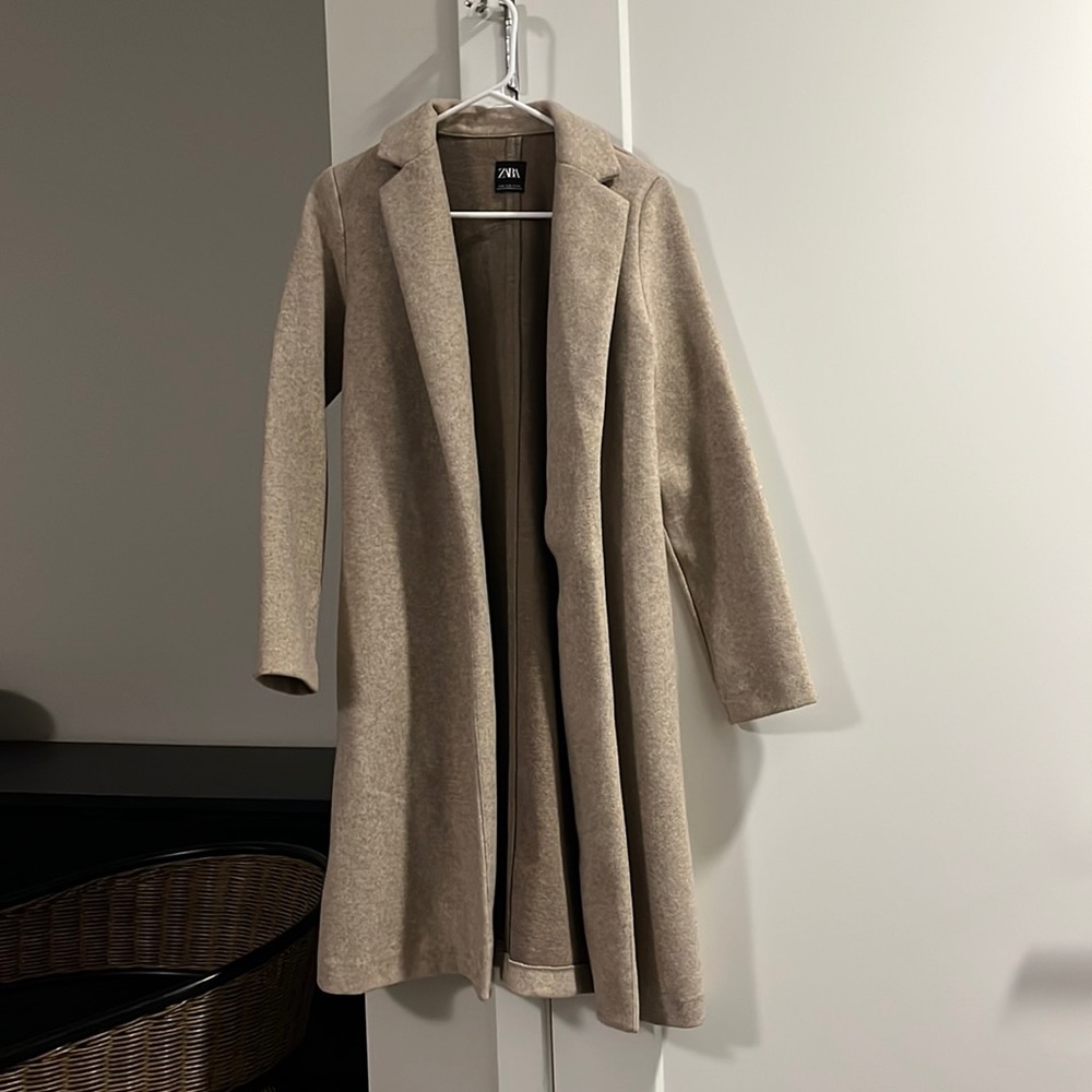 Zara Long Wool Coat Oatmeal Womens S